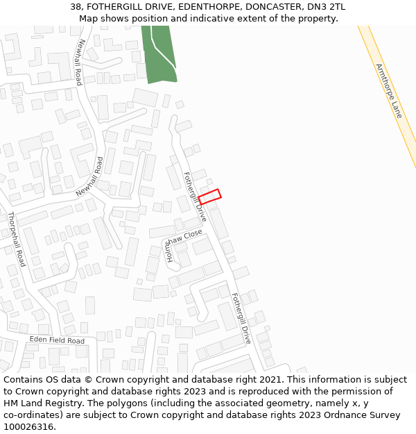 38, FOTHERGILL DRIVE, EDENTHORPE, DONCASTER, DN3 2TL: Location map and indicative extent of plot