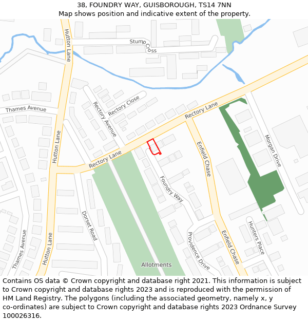 38, FOUNDRY WAY, GUISBOROUGH, TS14 7NN: Location map and indicative extent of plot