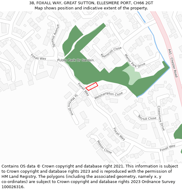 38, FOXALL WAY, GREAT SUTTON, ELLESMERE PORT, CH66 2GT: Location map and indicative extent of plot