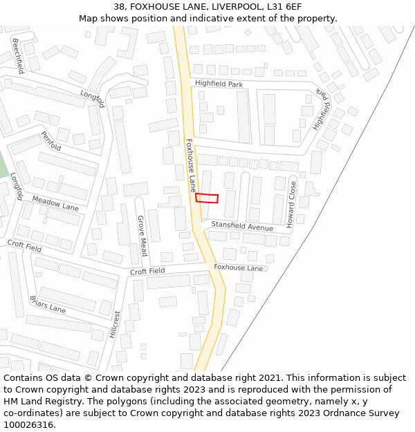 38, FOXHOUSE LANE, LIVERPOOL, L31 6EF: Location map and indicative extent of plot