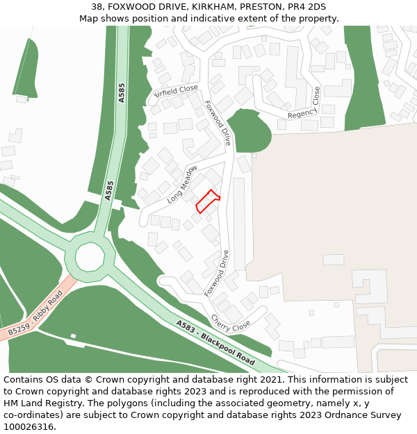38, FOXWOOD DRIVE, KIRKHAM, PRESTON, PR4 2DS: Location map and indicative extent of plot
