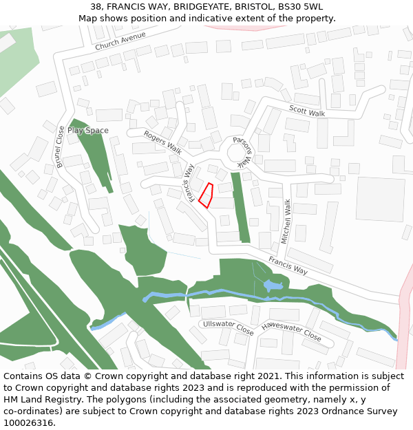 38, FRANCIS WAY, BRIDGEYATE, BRISTOL, BS30 5WL: Location map and indicative extent of plot