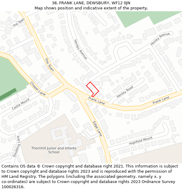 38, FRANK LANE, DEWSBURY, WF12 0JN: Location map and indicative extent of plot