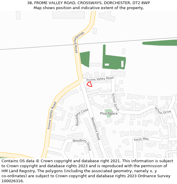 38, FROME VALLEY ROAD, CROSSWAYS, DORCHESTER, DT2 8WP: Location map and indicative extent of plot
