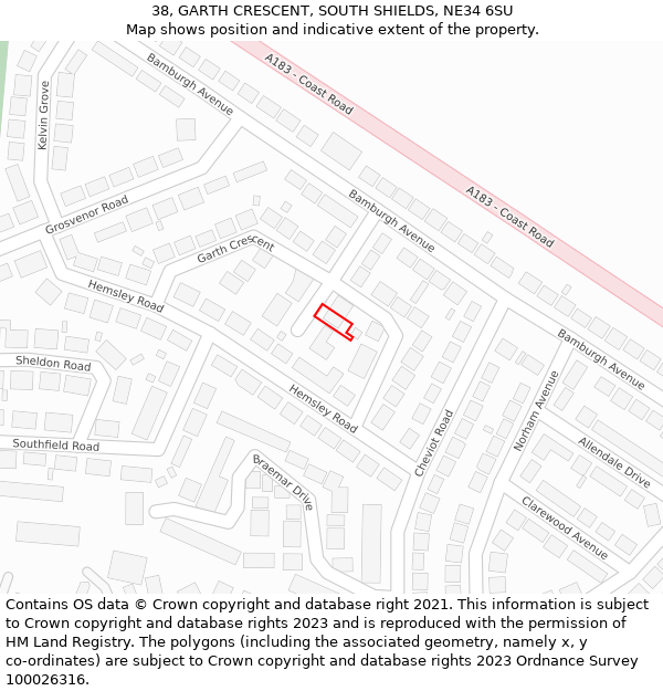 38, GARTH CRESCENT, SOUTH SHIELDS, NE34 6SU: Location map and indicative extent of plot