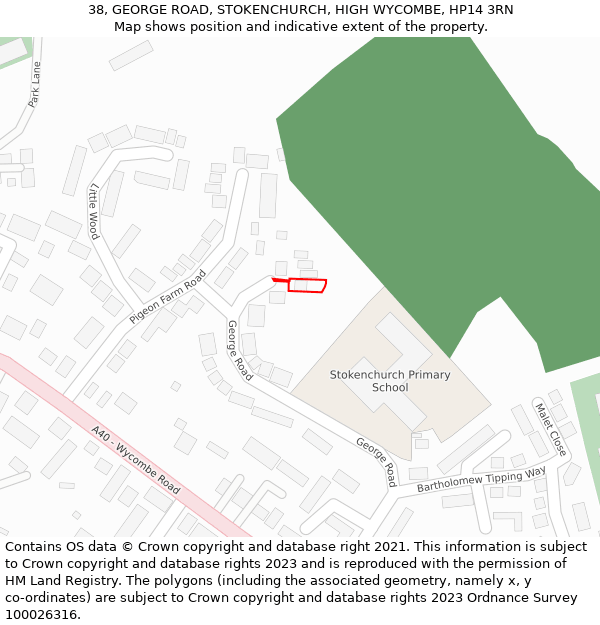 38, GEORGE ROAD, STOKENCHURCH, HIGH WYCOMBE, HP14 3RN: Location map and indicative extent of plot