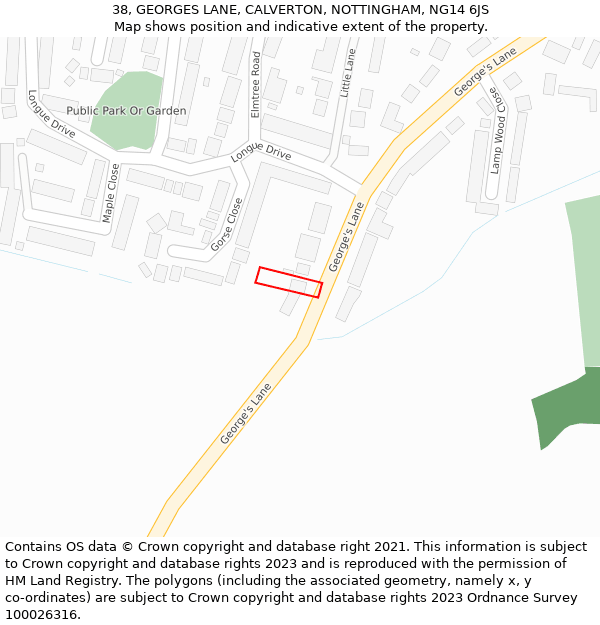 38, GEORGES LANE, CALVERTON, NOTTINGHAM, NG14 6JS: Location map and indicative extent of plot