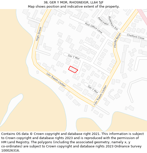 38, GER Y MOR, RHOSNEIGR, LL64 5JF: Location map and indicative extent of plot