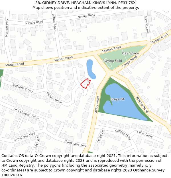 38, GIDNEY DRIVE, HEACHAM, KING'S LYNN, PE31 7SX: Location map and indicative extent of plot