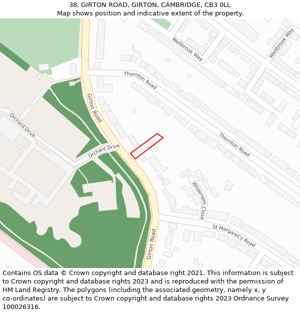 38, GIRTON ROAD, GIRTON, CAMBRIDGE, CB3 0LL: Location map and indicative extent of plot