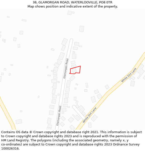 38, GLAMORGAN ROAD, WATERLOOVILLE, PO8 0TR: Location map and indicative extent of plot