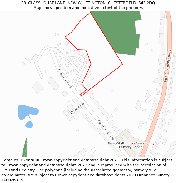 38, GLASSHOUSE LANE, NEW WHITTINGTON, CHESTERFIELD, S43 2DQ: Location map and indicative extent of plot