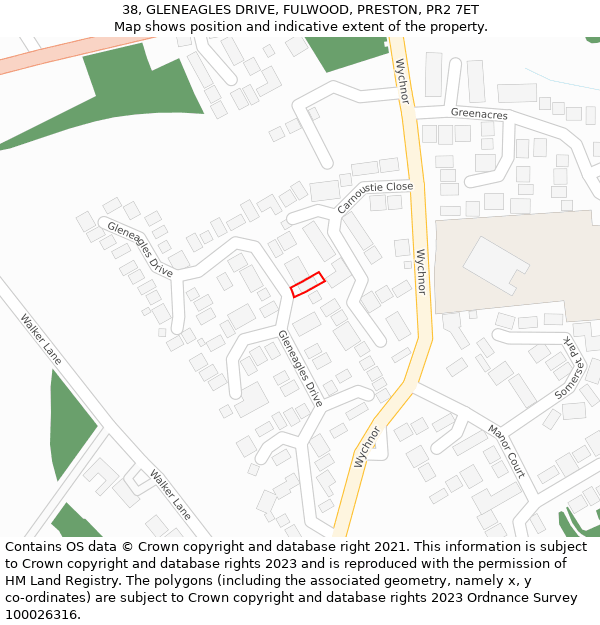 38, GLENEAGLES DRIVE, FULWOOD, PRESTON, PR2 7ET: Location map and indicative extent of plot