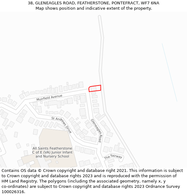 38, GLENEAGLES ROAD, FEATHERSTONE, PONTEFRACT, WF7 6NA: Location map and indicative extent of plot