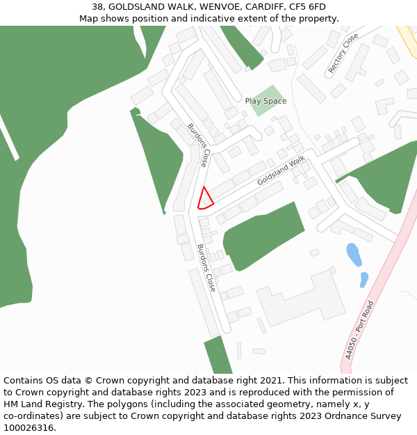 38, GOLDSLAND WALK, WENVOE, CARDIFF, CF5 6FD: Location map and indicative extent of plot