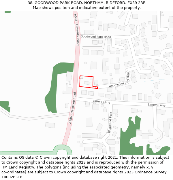 38, GOODWOOD PARK ROAD, NORTHAM, BIDEFORD, EX39 2RR: Location map and indicative extent of plot