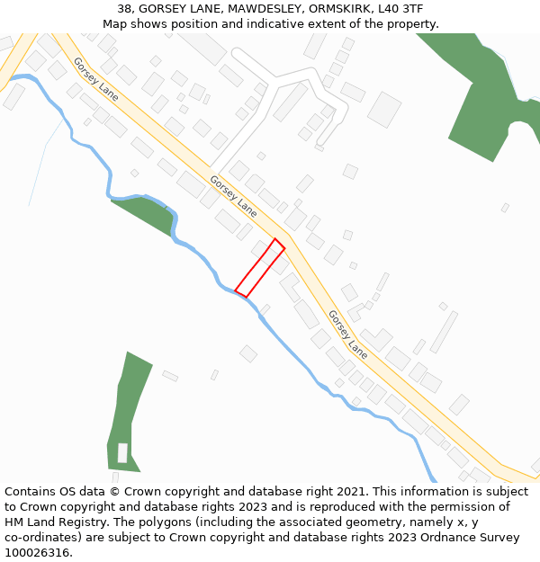 38, GORSEY LANE, MAWDESLEY, ORMSKIRK, L40 3TF: Location map and indicative extent of plot