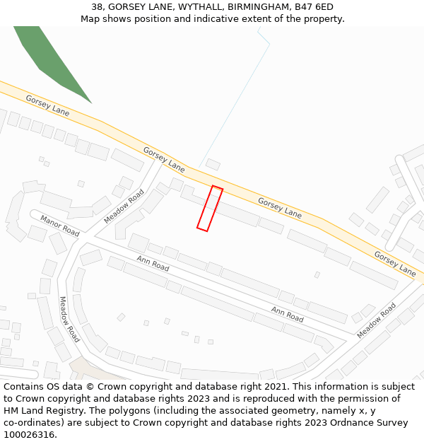 38, GORSEY LANE, WYTHALL, BIRMINGHAM, B47 6ED: Location map and indicative extent of plot