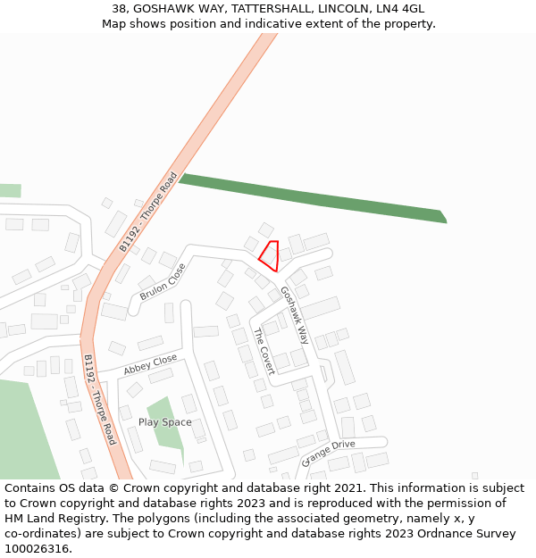 38, GOSHAWK WAY, TATTERSHALL, LINCOLN, LN4 4GL: Location map and indicative extent of plot