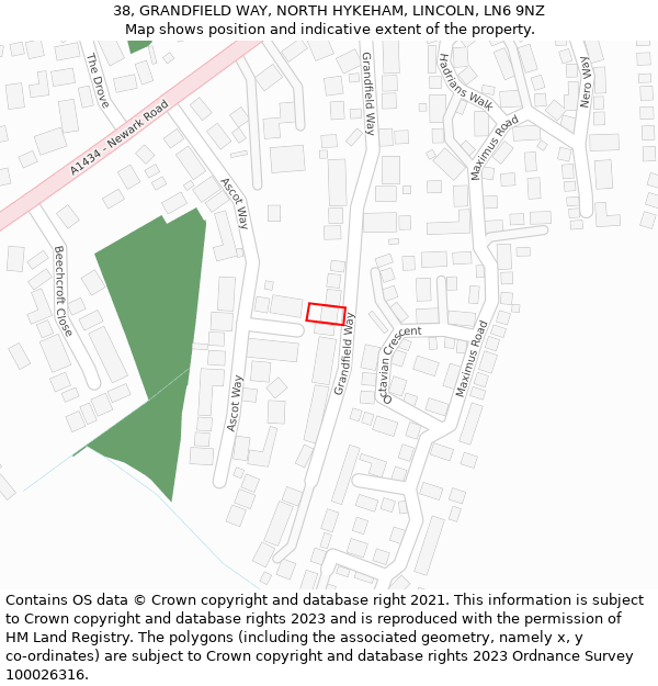 38, GRANDFIELD WAY, NORTH HYKEHAM, LINCOLN, LN6 9NZ: Location map and indicative extent of plot