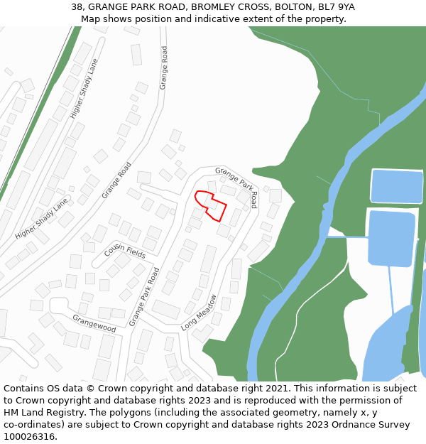 38, GRANGE PARK ROAD, BROMLEY CROSS, BOLTON, BL7 9YA: Location map and indicative extent of plot