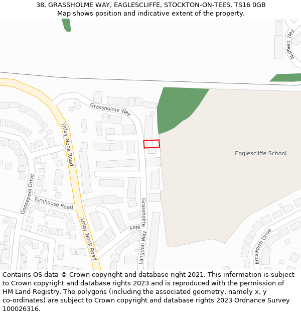 38, GRASSHOLME WAY, EAGLESCLIFFE, STOCKTON-ON-TEES, TS16 0GB: Location map and indicative extent of plot