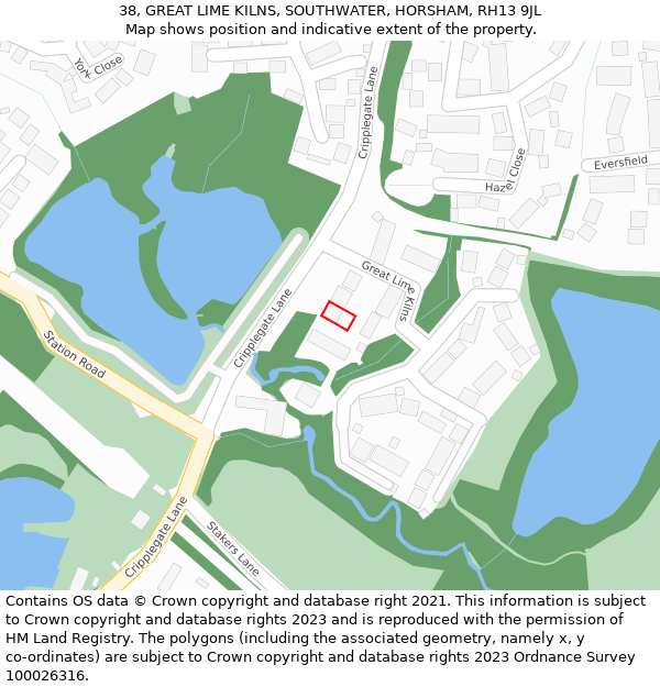 38, GREAT LIME KILNS, SOUTHWATER, HORSHAM, RH13 9JL: Location map and indicative extent of plot