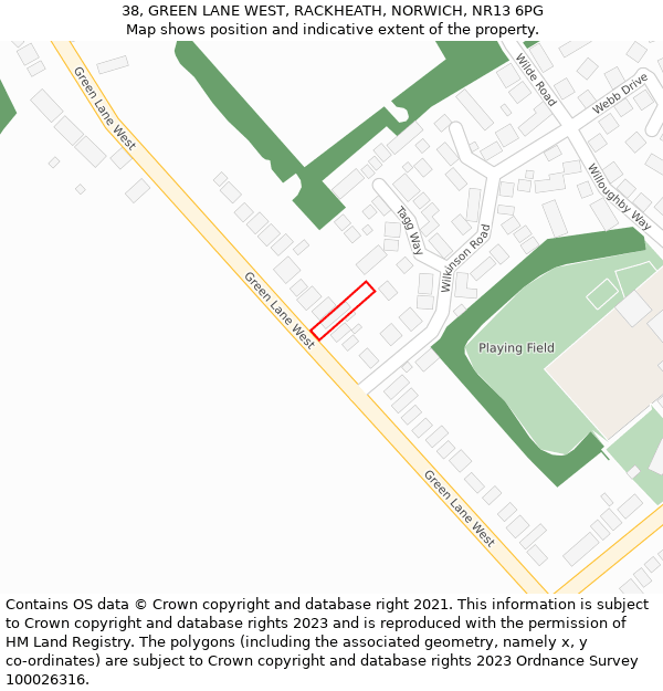 38, GREEN LANE WEST, RACKHEATH, NORWICH, NR13 6PG: Location map and indicative extent of plot