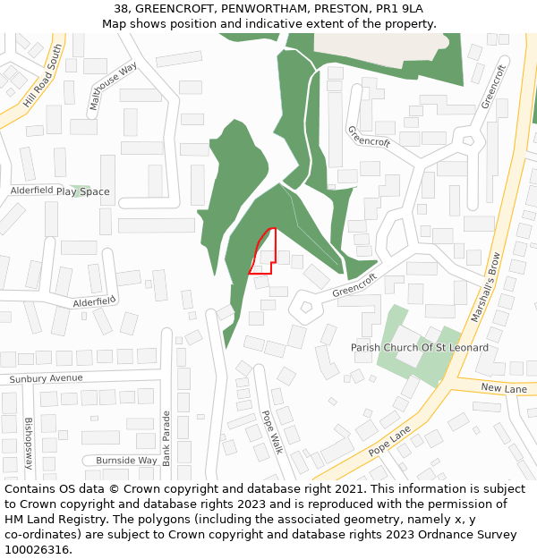 38, GREENCROFT, PENWORTHAM, PRESTON, PR1 9LA: Location map and indicative extent of plot