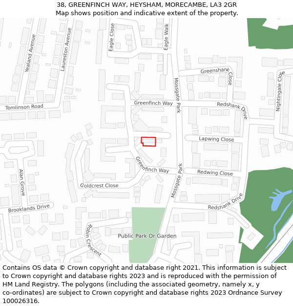 38, GREENFINCH WAY, HEYSHAM, MORECAMBE, LA3 2GR: Location map and indicative extent of plot