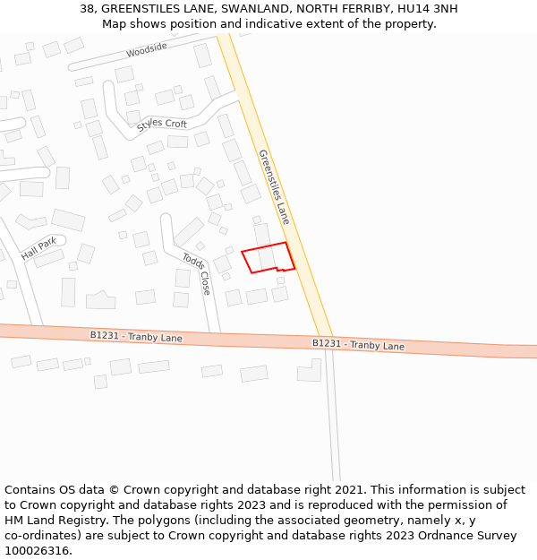 38, GREENSTILES LANE, SWANLAND, NORTH FERRIBY, HU14 3NH: Location map and indicative extent of plot