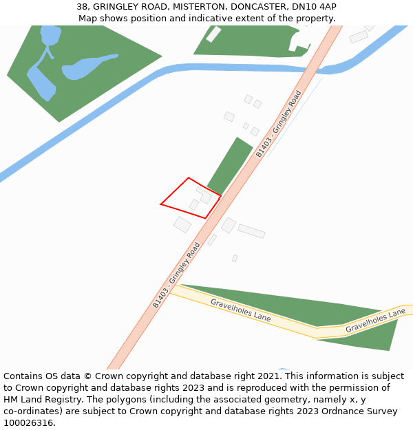 38, GRINGLEY ROAD, MISTERTON, DONCASTER, DN10 4AP: Location map and indicative extent of plot