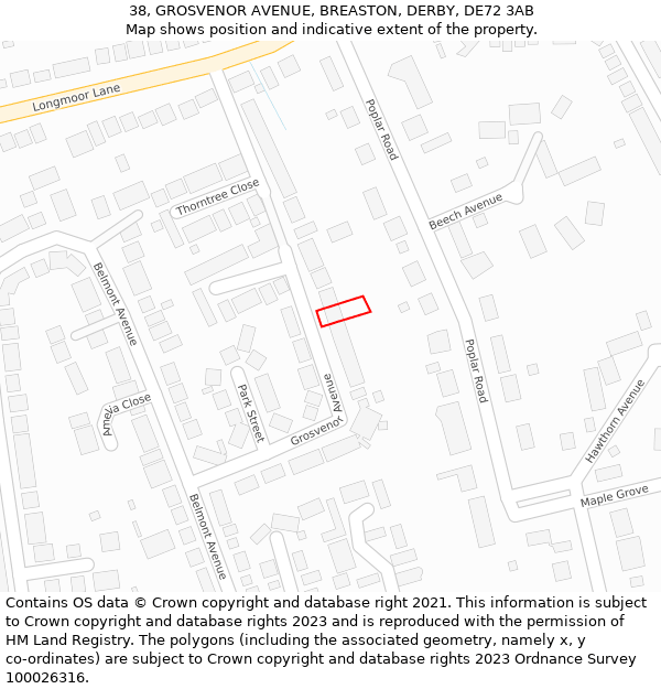 38, GROSVENOR AVENUE, BREASTON, DERBY, DE72 3AB: Location map and indicative extent of plot