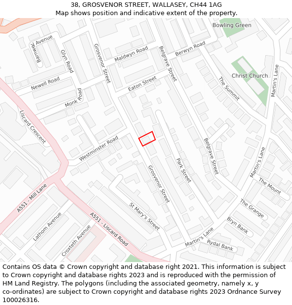 38, GROSVENOR STREET, WALLASEY, CH44 1AG: Location map and indicative extent of plot