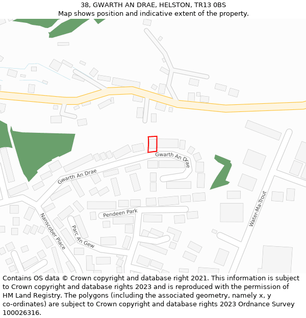 38, GWARTH AN DRAE, HELSTON, TR13 0BS: Location map and indicative extent of plot