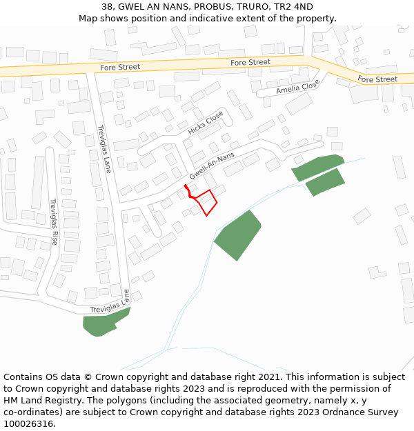 38, GWEL AN NANS, PROBUS, TRURO, TR2 4ND: Location map and indicative extent of plot