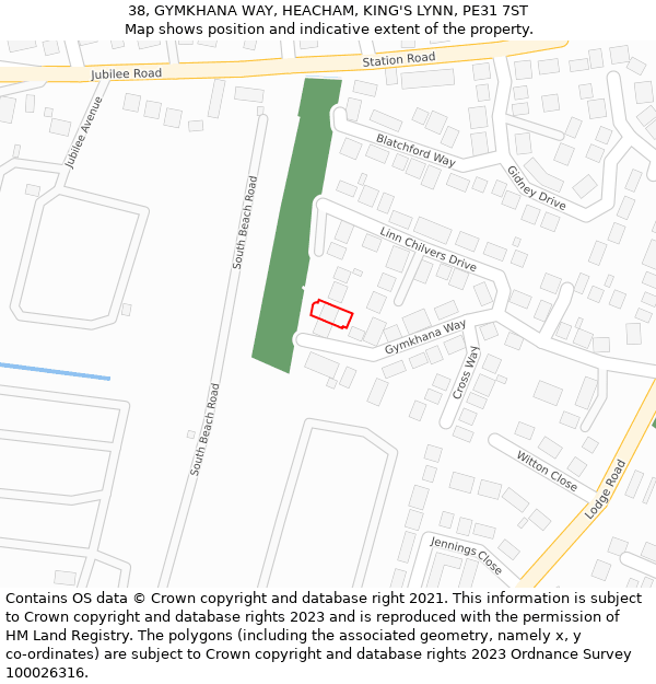 38, GYMKHANA WAY, HEACHAM, KING'S LYNN, PE31 7ST: Location map and indicative extent of plot