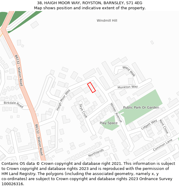 38, HAIGH MOOR WAY, ROYSTON, BARNSLEY, S71 4EG: Location map and indicative extent of plot