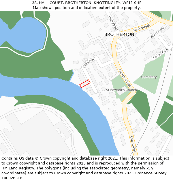 38, HALL COURT, BROTHERTON, KNOTTINGLEY, WF11 9HF: Location map and indicative extent of plot