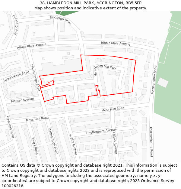 38, HAMBLEDON MILL PARK, ACCRINGTON, BB5 5FP: Location map and indicative extent of plot