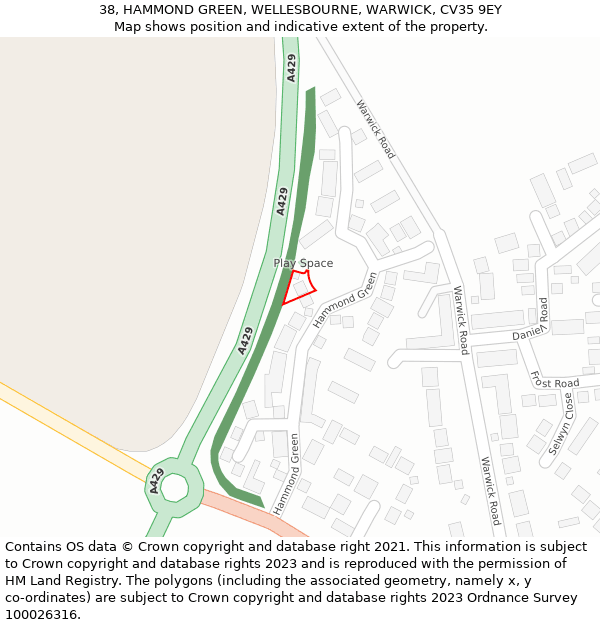 38, HAMMOND GREEN, WELLESBOURNE, WARWICK, CV35 9EY: Location map and indicative extent of plot