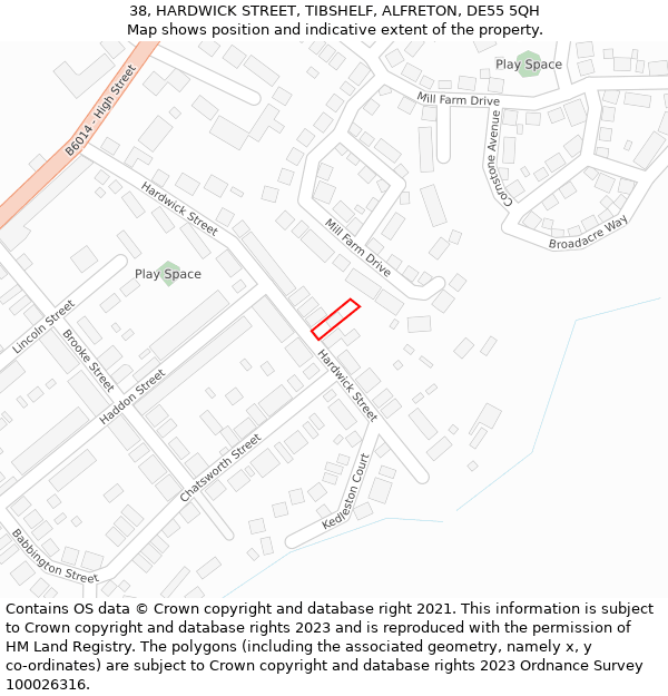 38, HARDWICK STREET, TIBSHELF, ALFRETON, DE55 5QH: Location map and indicative extent of plot