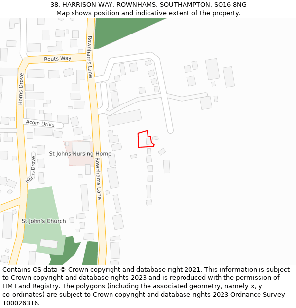 38, HARRISON WAY, ROWNHAMS, SOUTHAMPTON, SO16 8NG: Location map and indicative extent of plot