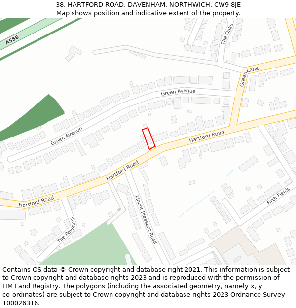 38, HARTFORD ROAD, DAVENHAM, NORTHWICH, CW9 8JE: Location map and indicative extent of plot