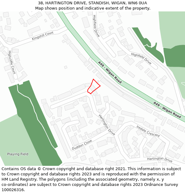 38, HARTINGTON DRIVE, STANDISH, WIGAN, WN6 0UA: Location map and indicative extent of plot