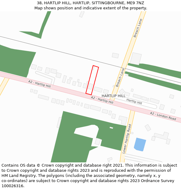 38, HARTLIP HILL, HARTLIP, SITTINGBOURNE, ME9 7NZ: Location map and indicative extent of plot