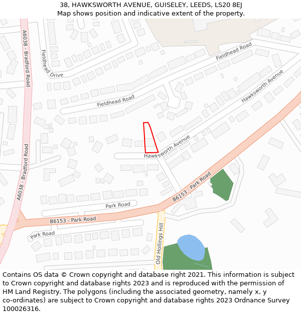 38, HAWKSWORTH AVENUE, GUISELEY, LEEDS, LS20 8EJ: Location map and indicative extent of plot