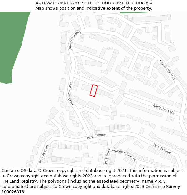 38, HAWTHORNE WAY, SHELLEY, HUDDERSFIELD, HD8 8JX: Location map and indicative extent of plot