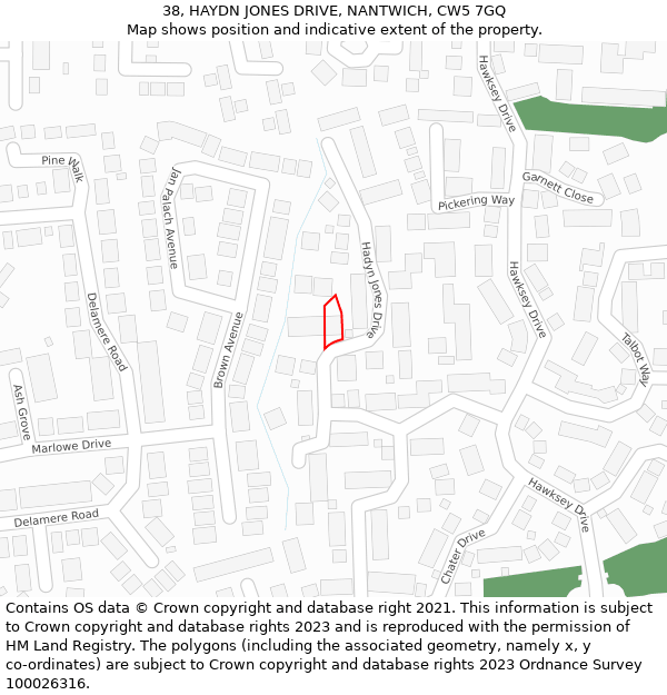 38, HAYDN JONES DRIVE, NANTWICH, CW5 7GQ: Location map and indicative extent of plot