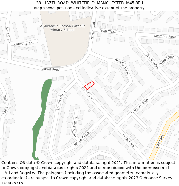 38, HAZEL ROAD, WHITEFIELD, MANCHESTER, M45 8EU: Location map and indicative extent of plot